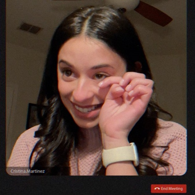 una chica secándose las lágrimas durante una videollamada