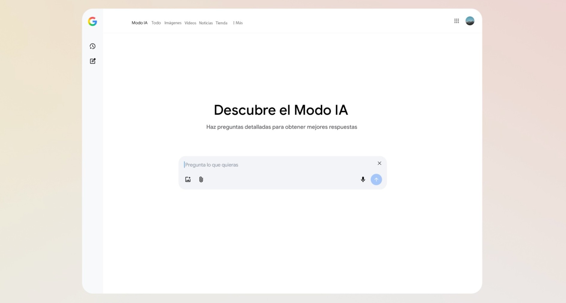 “Está diseñado para entender lo que realmente estás buscando”: el Modo IA de Google llega a España Interfaz del Modo IA de Google
