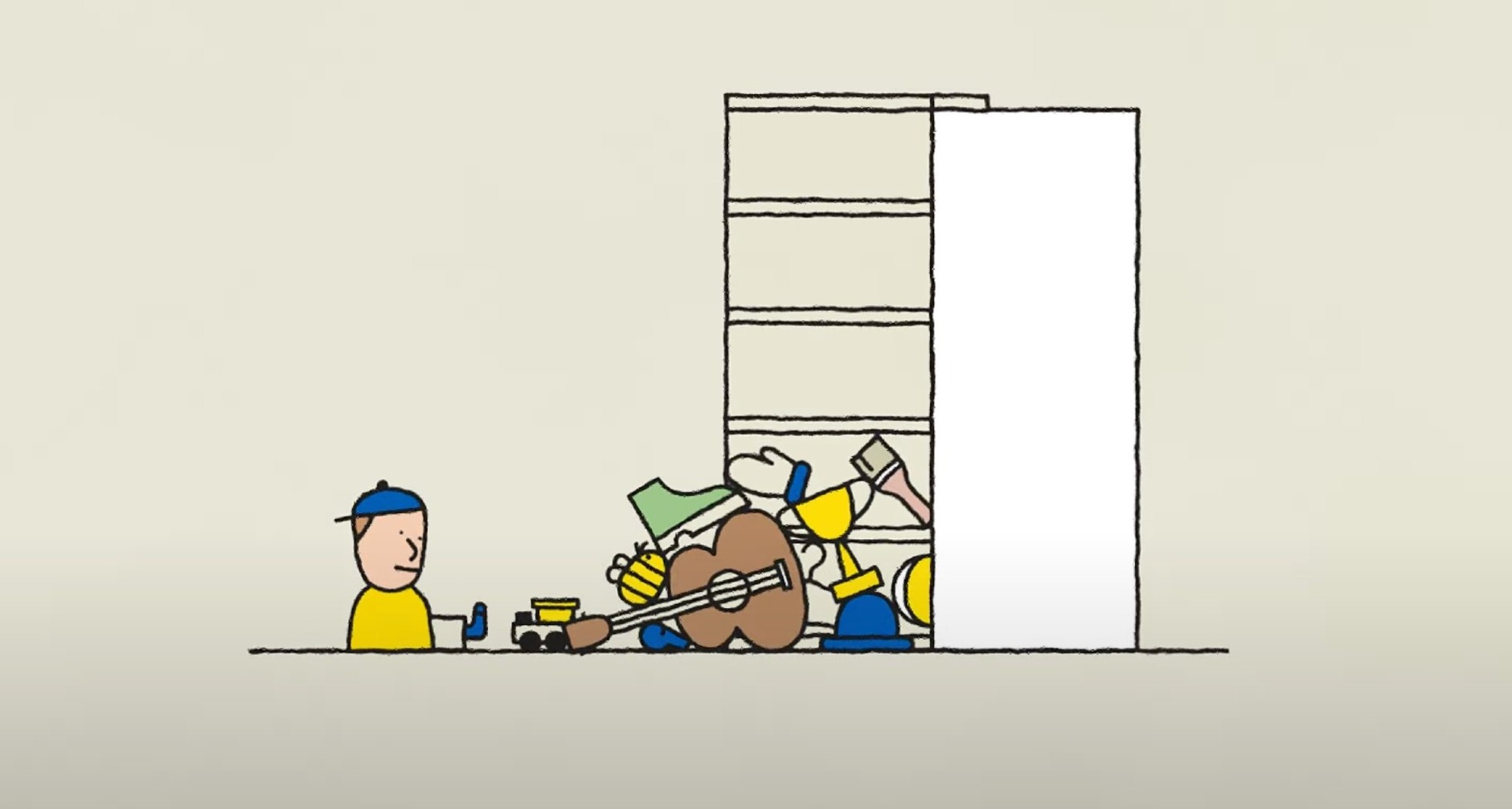 Ikea Reino Unido lanza su primera canción: una invitación a los niños a divertirse ordenando Ilustración minimalista de un niño ordenando su habitacion