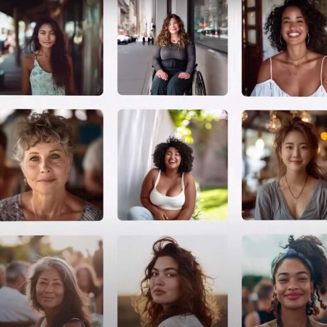 Collage de imágenes generadas con IA sobre mujeres