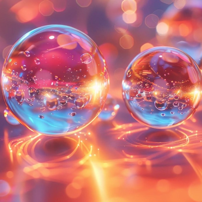 esferas de cristal en un ambiente colorido