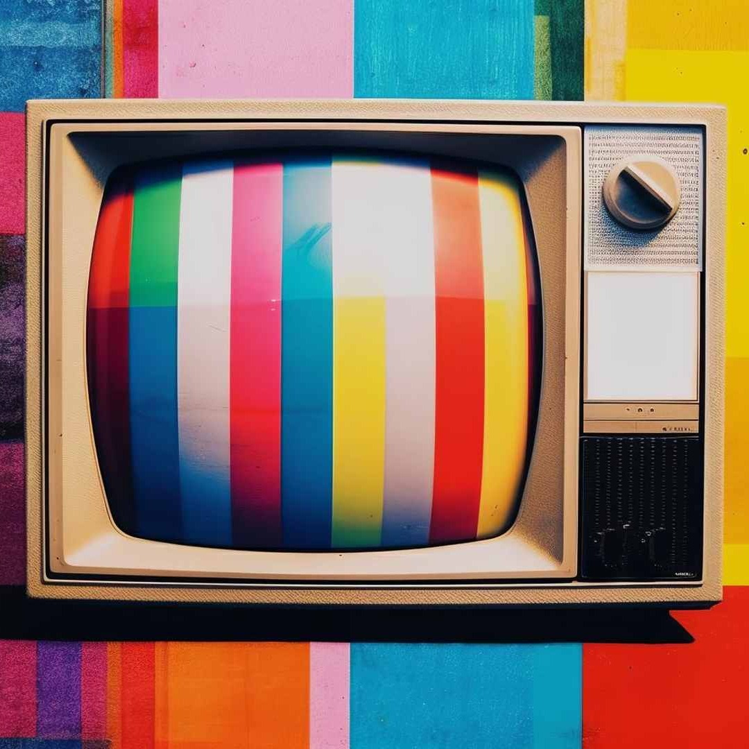 Televisión antigua sobre fondo de colores