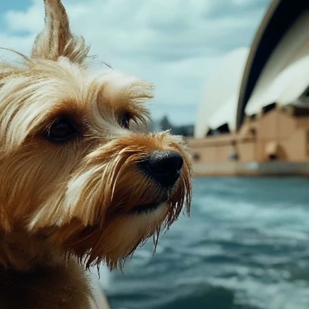 Un perro mirando la ópera de Sidney