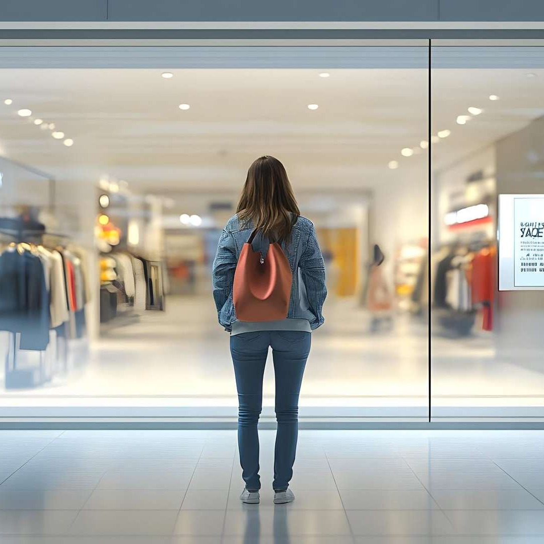 Mujer delante del escaparate de una tienda