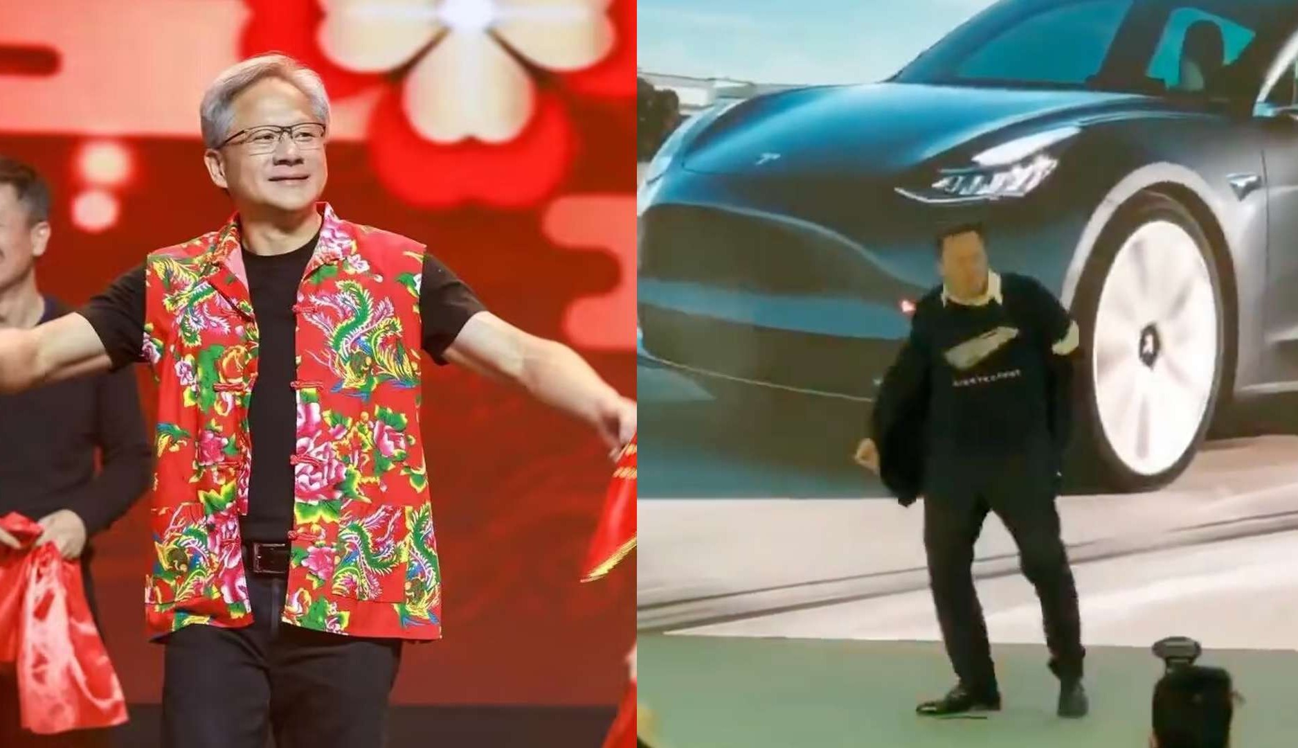 Jesen Huan y Elon Musk bailando