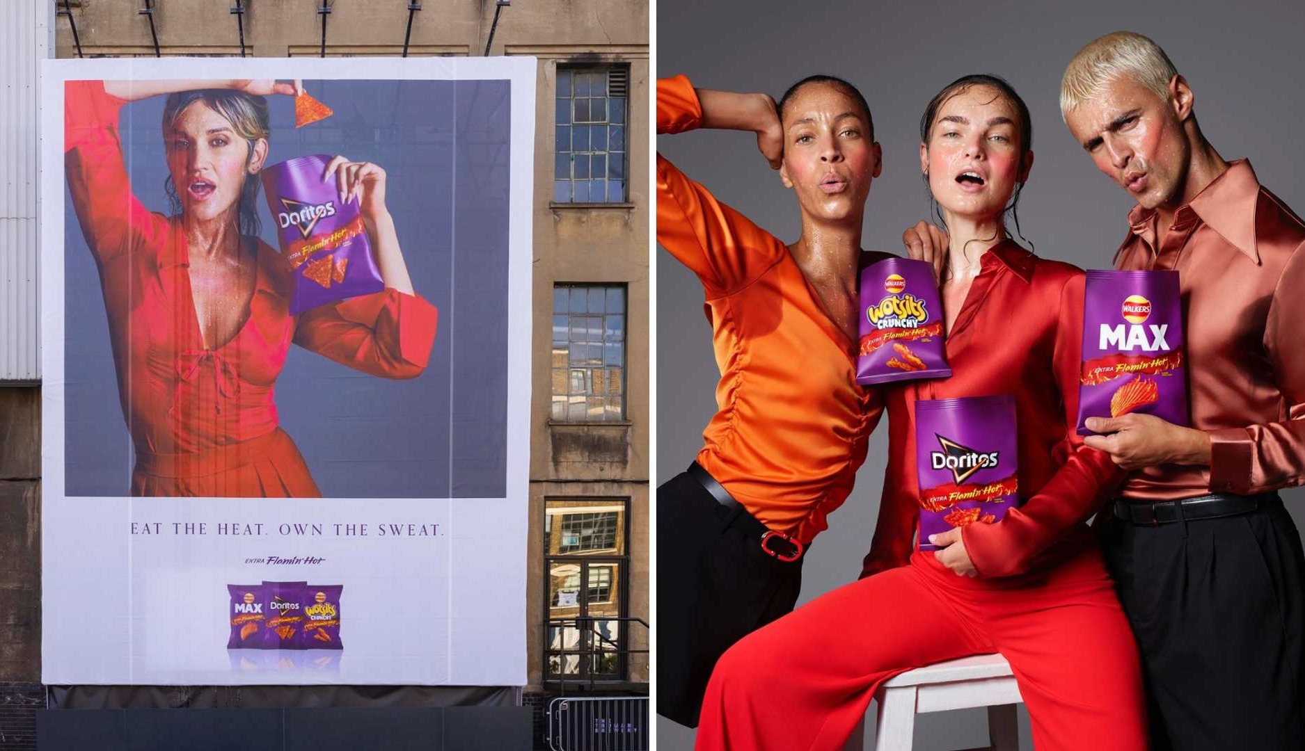 Modelos sudorosos posan con el sabor picante de Doritos