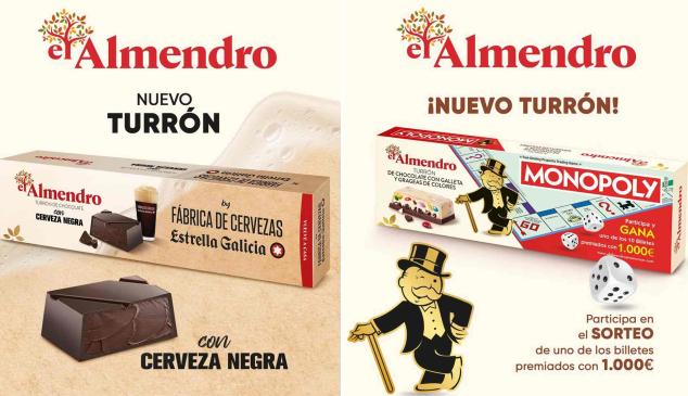 Turrones El Almendro con Estrella Galicia y Monopoly. Cobranding