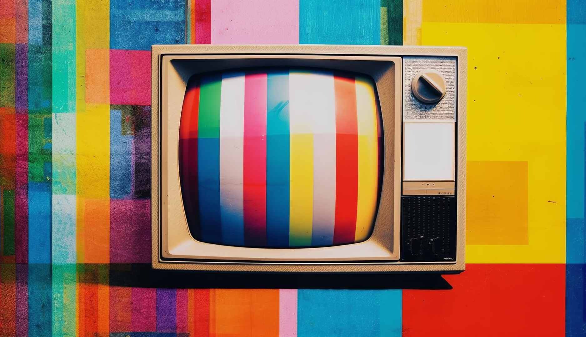 Televisión antigua sobre fondo de colores