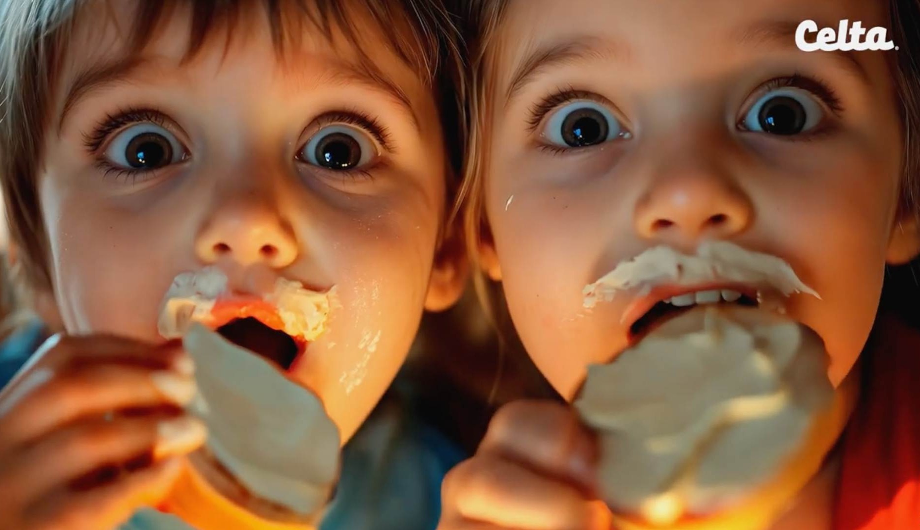 La imagen de dos niños comiendo queso para untar, creada con inteligencia artificial