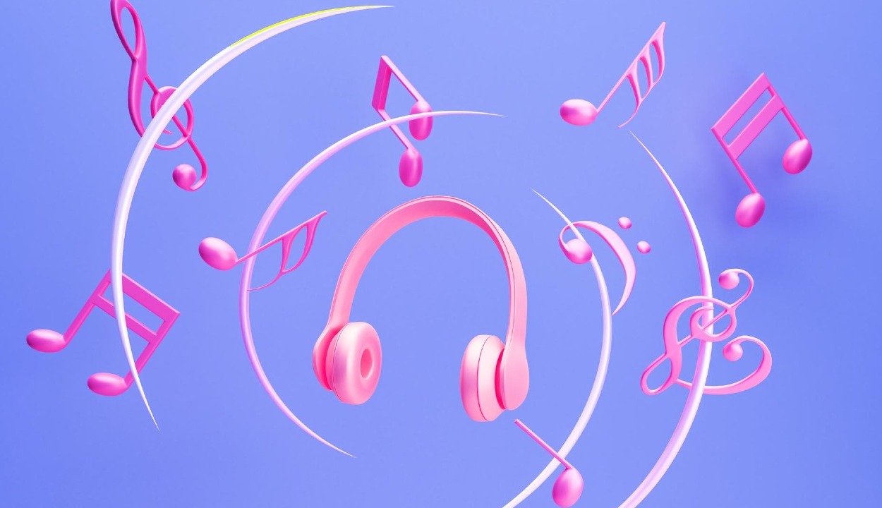 Ilustración digital de auriculares y notas musicales