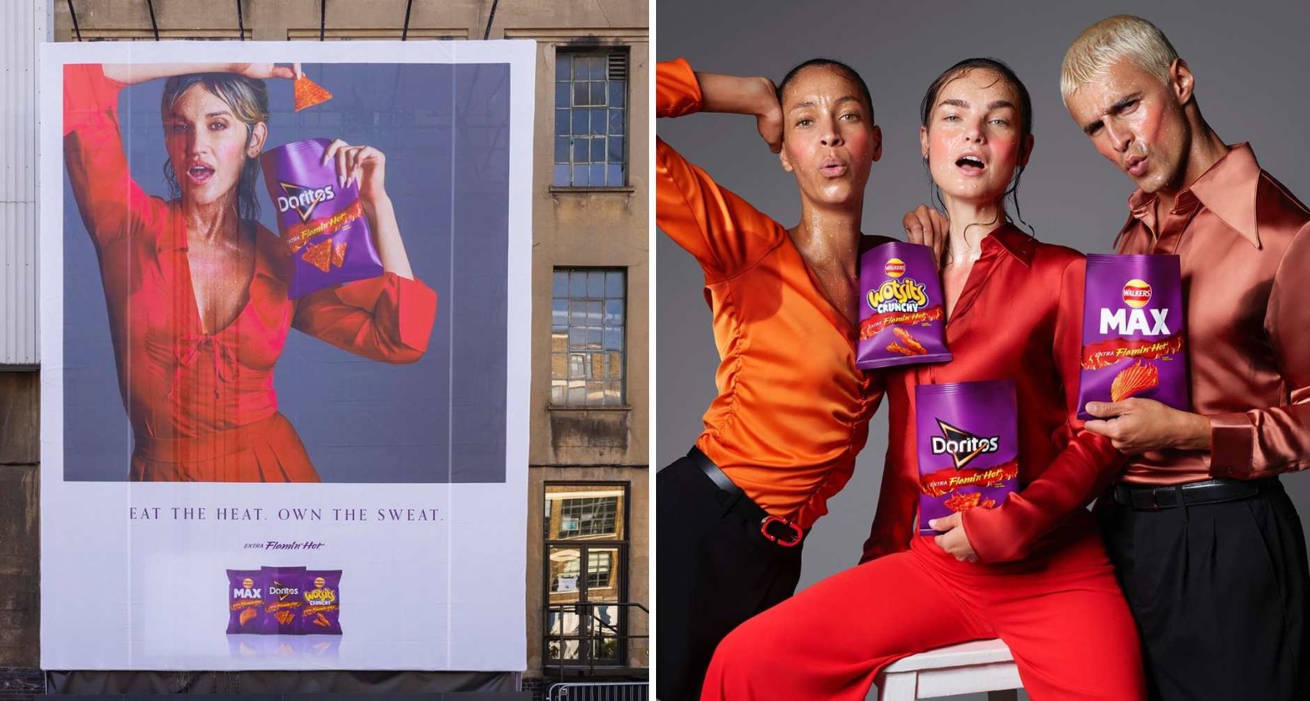 Modelos sudorosos posan con el sabor picante de Doritos