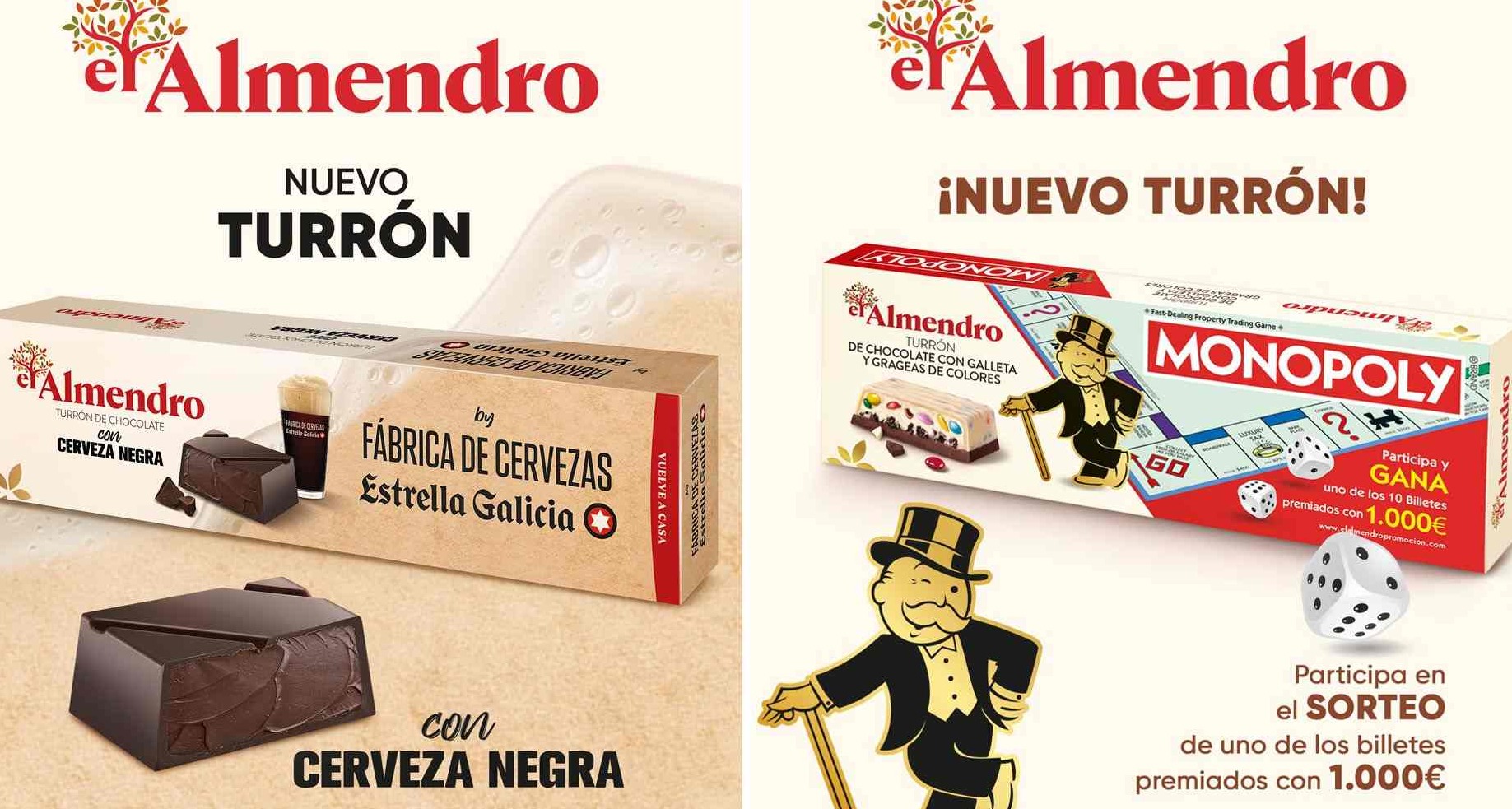 Turrones El Almendro con Estrella Galicia y Monopoly