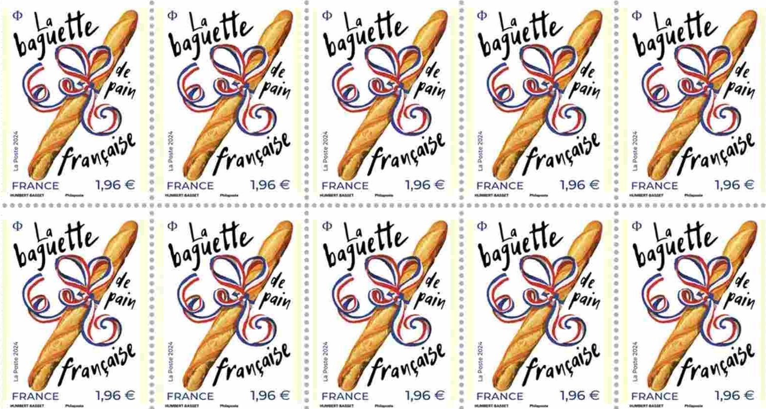 Ilustración del sello con olor a baguette emitido por Francia