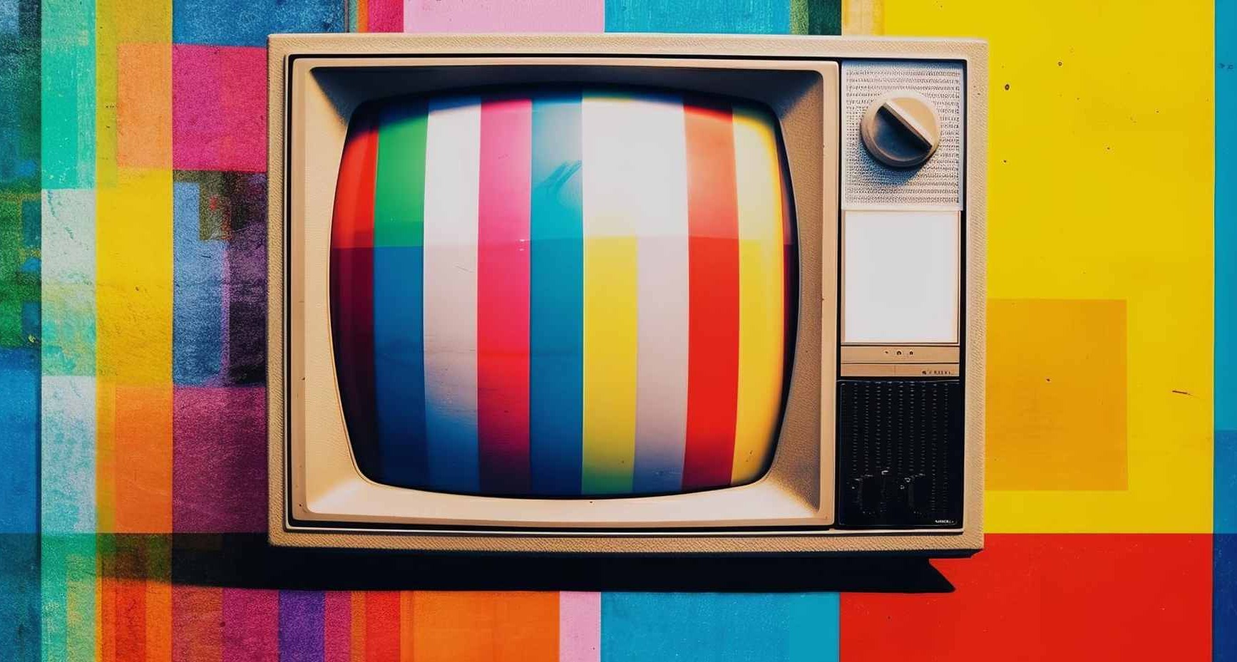 Televisión antigua sobre fondo de colores