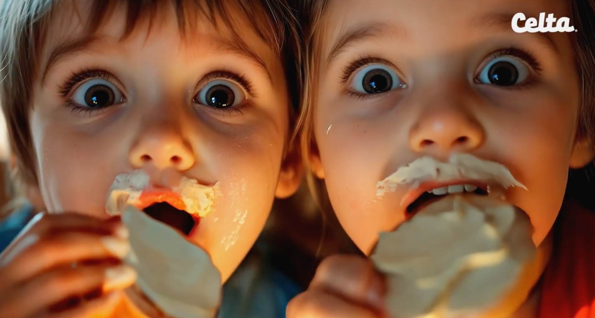 La imagen de dos niños comiendo queso para untar, creada con inteligencia artificial