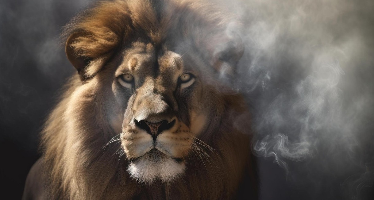 ilustracion de leon rodeado de humo