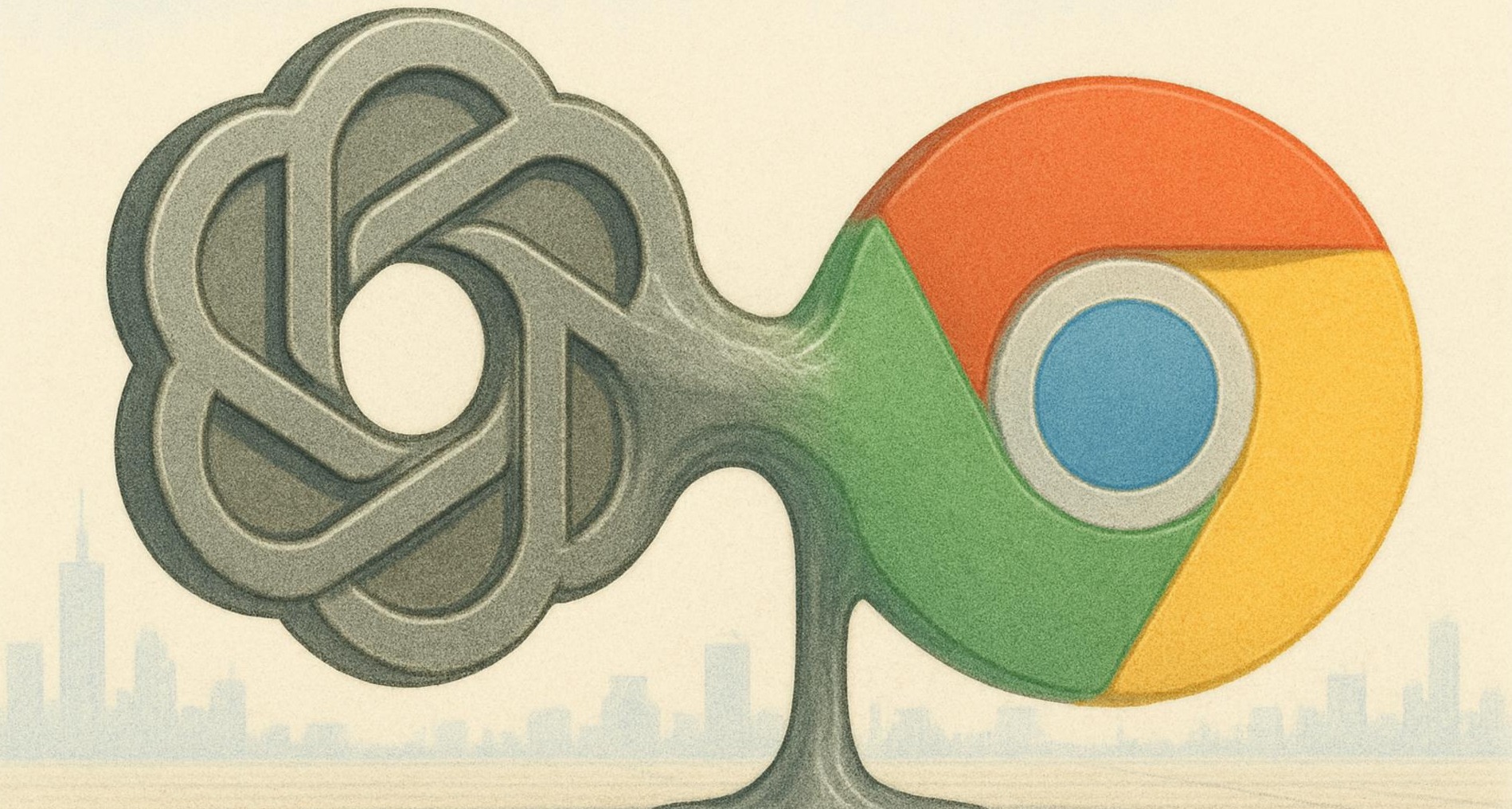 OpenAI podría comprar Chrome si Google se ve obligado a venderlo Logotipos ilustrados de OpenAI y Chrome