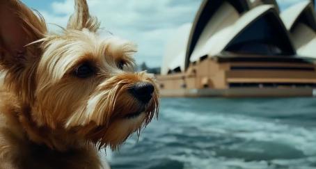 Un perro mirando la ópera de Sidney