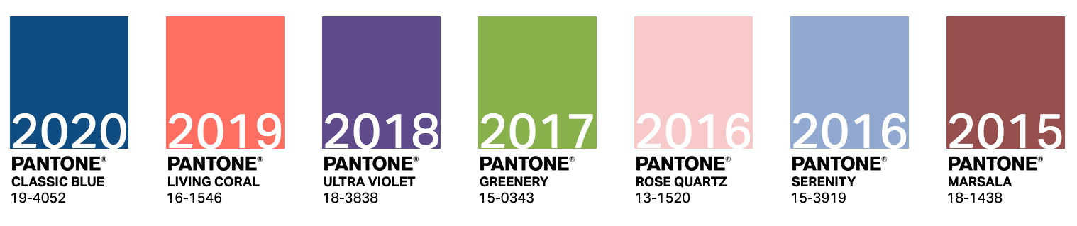 Colores Pantone del Año del 2015 al 2020